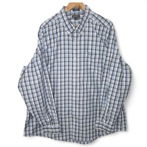 Eddie Bauer Shirt Mens 2XL XXL Blue Gray Check Button Down Relaxed Fit Casual